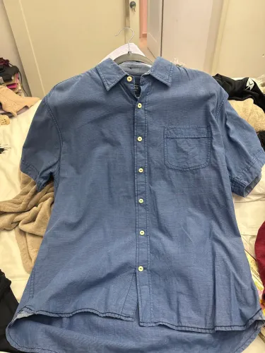 Camisa de gola e botão azul-Tam G - Marca Marfino