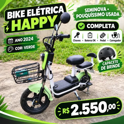 Bike Elétrica Happy 2024 Verde Seminova