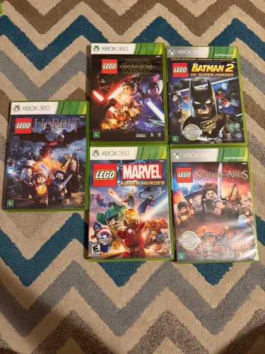 Kit 5 Jogos LEGO Xbox 360 Original - Batman, Marvel, Star Wars, Hobbit e Senhor dos Anéis