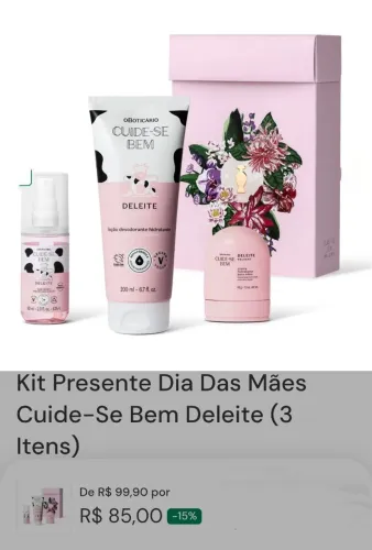 Kit Presente Dia Das Mães Cuide-Se Bem Deleite (3 Itens)