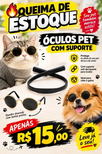 Promoção Óculos preto Pet com suporte Queima de estoque