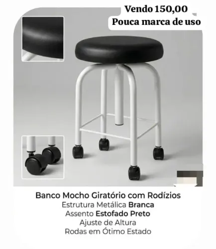 Banco mocho giratório com rodízios