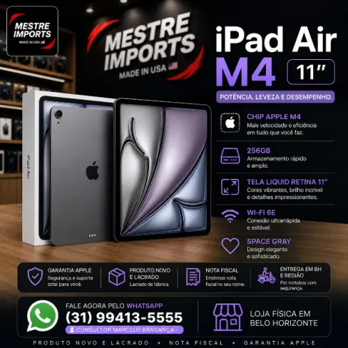 iPad Air M4 11 Polegadas 256GB Space Gray Novo Lacrado