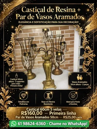 Castiçal e vaso aramados