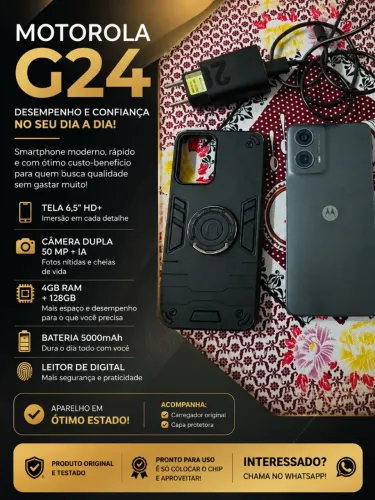 Motorola G24 Valor: 650 ( aceito cartão) aparelho sem detalhes.