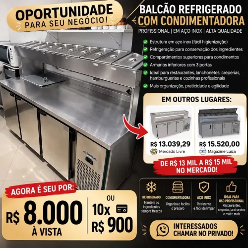 balcão refrigerador inox condimentadora