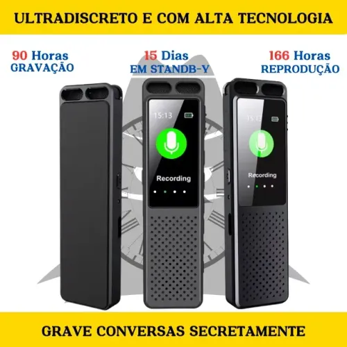 Gravador De Voz Qualidade Ultra Profissional Microfone Duplo Preto-fosco
