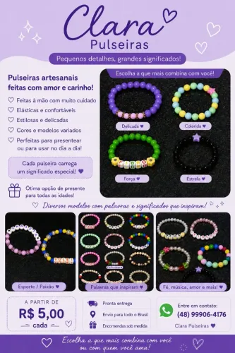 Clara Pulseiras, pulseiras artesanais apartir de 5,00