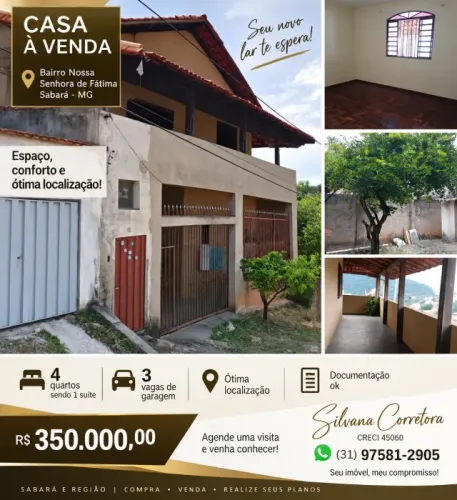 Casa a venda no Nairro Nossa Senhora de Fátima em Sabará , MG