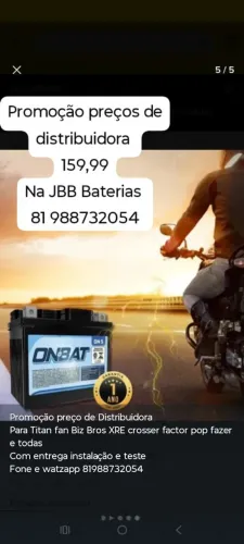 Bateria para Bros Titan fan XRE 300 190 factor 