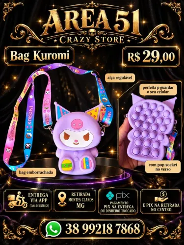 Bolsa silicone Kuromi regulável com pop socket
