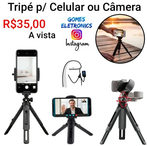 Suporte para celular tripé de mesa Flexível Universal para Celular e câmera (Loja fisica)<br>