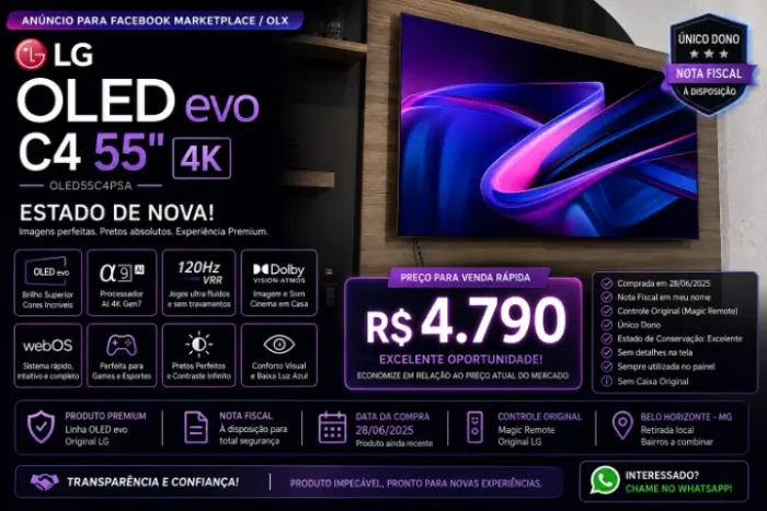 Smart TV LG OLED evo AI C4 4K 55 polegadas