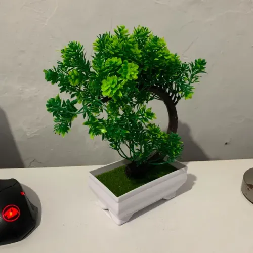 Mini Bonsai Artificial Decorativo Em Vaso Branco - Planta Permanente