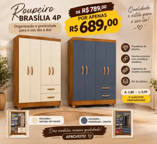 Roupeiro Brasília 4P solteiro