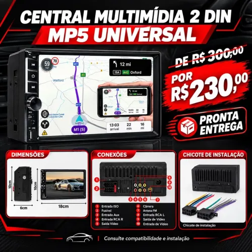 Central Multimídia 2 Din universal MP5