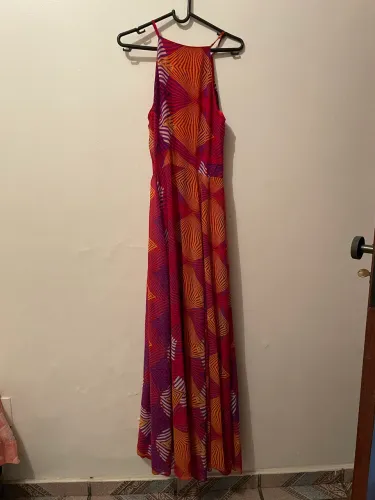 Vestido longo rosa e laranja