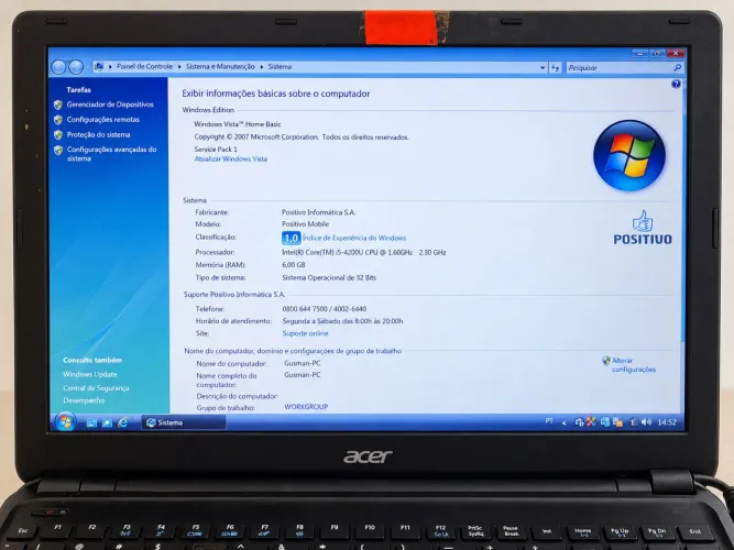 Notebook Acer Core i5 6GB 500GB 15,6? Funcionando + Carregador