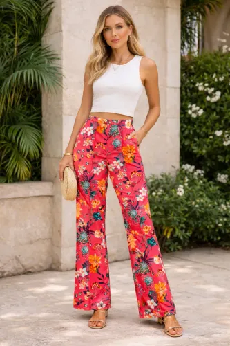 Calça feminina tam M estampa floral rosa rosa Zara