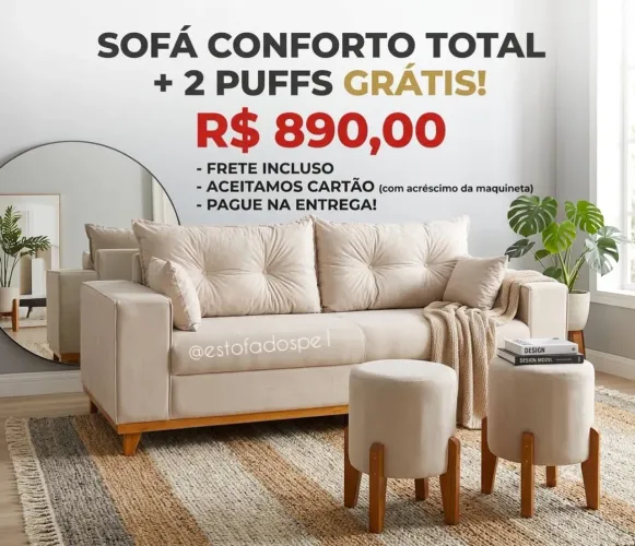 Sofá em suede 2 metros