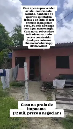 Casa pra vender na praia de itapuama