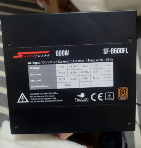 Fonte superfame SF-B600FL 600W 80 PLUZ BRONZE