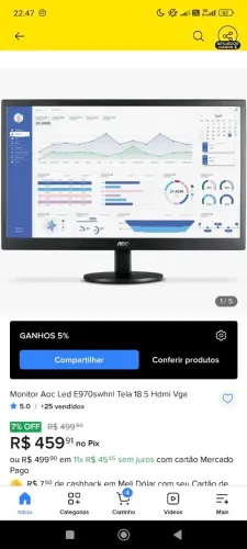 Monitor AOC 18,5" LED HDMI/VGA E970SWHNL Lacrado na Caixa
