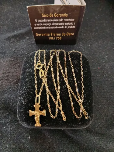 Corrente e Crucifixo Ouro 18k 750 60 Cm