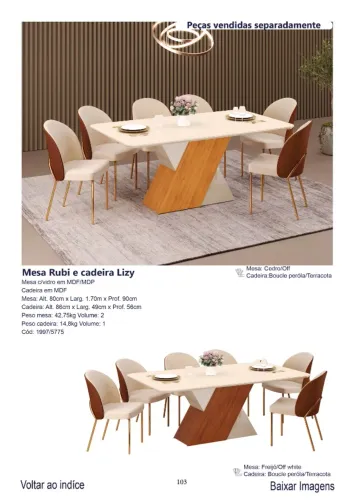 Mesa de jantar Rubi com 06 cadeiras Lizi 