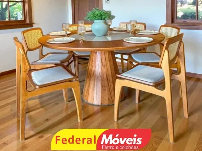 MESA ALURE 1,50m Centro Giratório COM 6 CADEIRAS COM TELINHA - Desconto Imperdível!