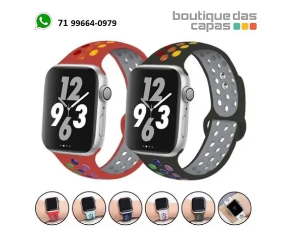 Pulseira Silicone Sport Furo Colorido Apple Watch Iwo 38 40 42 44 MM