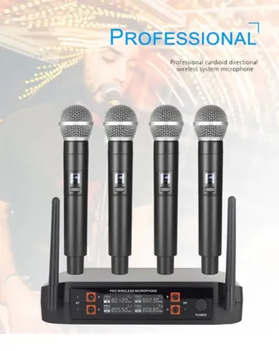 Kit Com 4 Microfones Profissionais Sem Fio