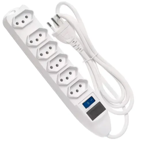 Filtro de Linha Extensão Elétrica 6 Tomadas 3 Metros Fusível Bivolt Chave On/OFF