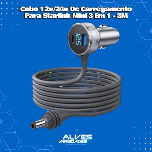 Carregador Para Starlink Mini Cabo 12v/24v De Carregamento 3 Em 1 - 3M