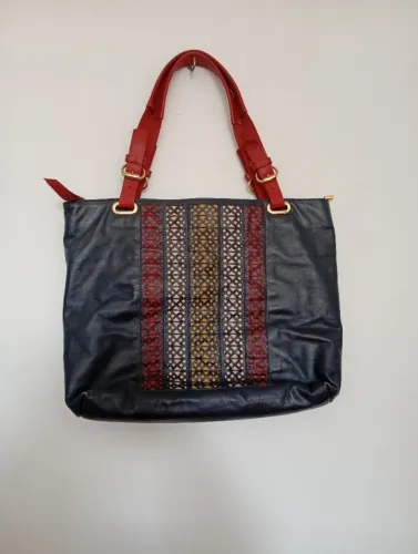 Bolsa azul marinho de couro legítimo