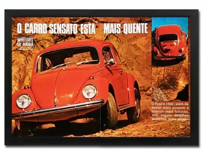Fusca 1500, Fuscão - Quadro decorativo com matéria original de revista