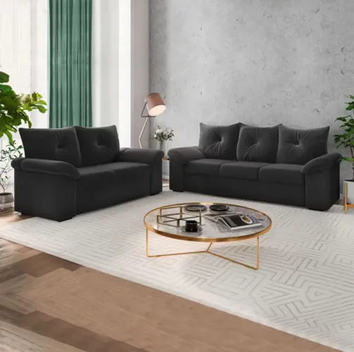 Sofá 2 e 3 Lugares Cinza com Fibra Siliconada NOVO