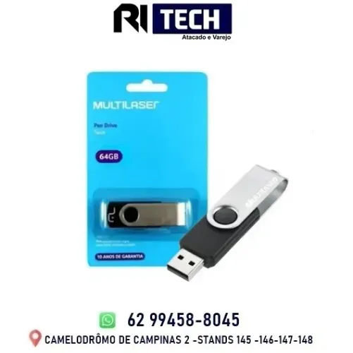 Pendrive Twist Preto 64Gb Multilaser USB 2.0