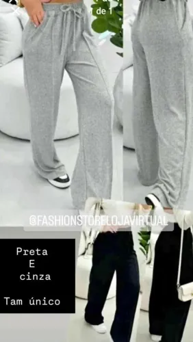 Calça pantalona preta e cinza em lazinha 