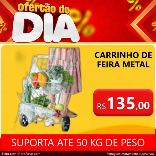 Carrinho de Compras Dobravél para Feira e Supermercado 4 Tubo com 2 Rodas Reforçadas Águia