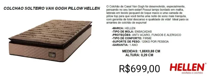 COLCHÃO DE SOLTEIRO MOLAS 29CM ALTURA A PRONTA-ENTREGA 