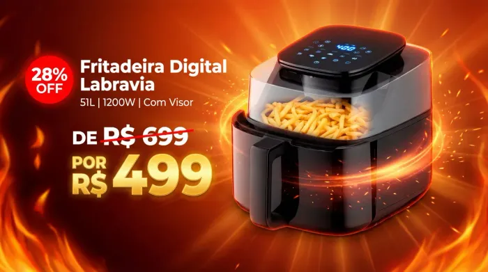 Air Fryer Fritadeira Digital 51 Labravia Com Visor Cor Preto