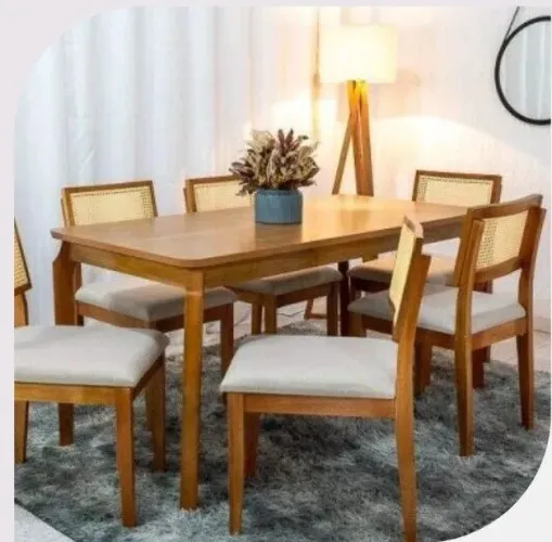 Mesa de Jantar em Madeira com 6 Cadeiras