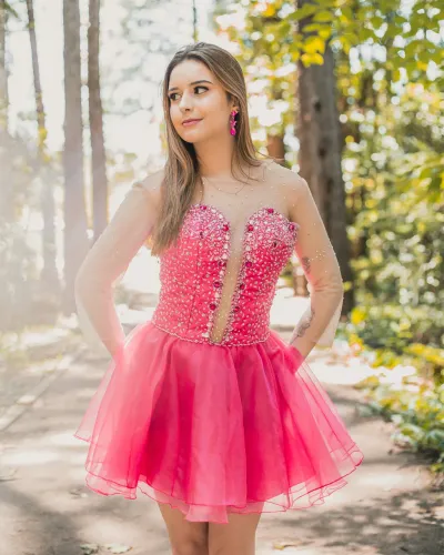 VESTIDO DE 15 ANOS ROSA BORDADO À MÃO | 2 SAÍAS | PEÇA EXCLUSIVA