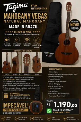 Violão Tagima Nylon Eletroacústico Mahogany Vegas