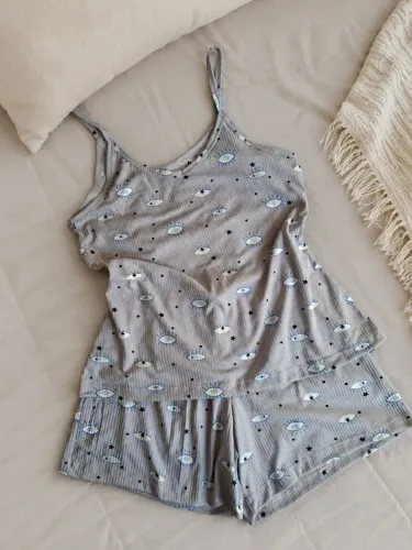 Pijama babydoll feminino short e camiseta estampa fofa
