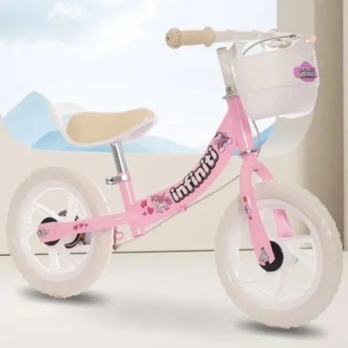 Bicicleta Balance Infiniti Kids Aro 12 Rosa Com Branco