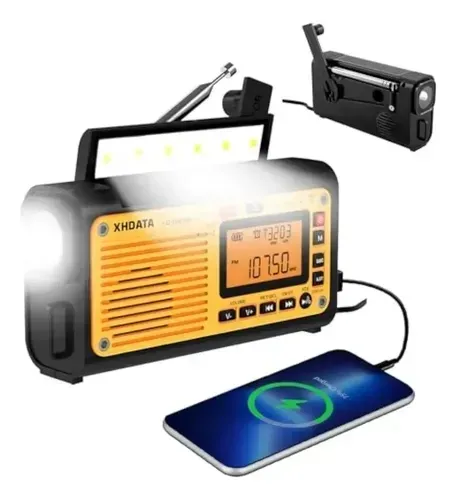 XHDATA Rádio de emergência D608WB com manivela FM AM SW NOAA Weather Radio