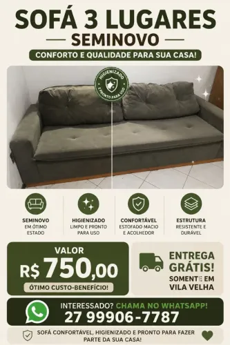 Vendo sofá semi novo de 3 lugares, já higienizado 