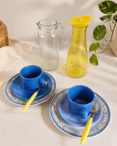 Jogo de Café Azul para 2 Pessoas com Garrafa e Jarra de Vidro